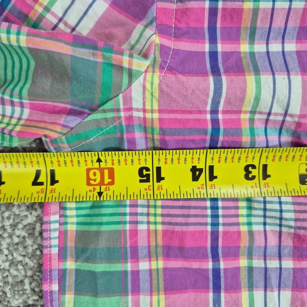 Ralph Lauren Button Down Shirt Boys M (10-12) Pink Plaid Short Sleeve Cotton